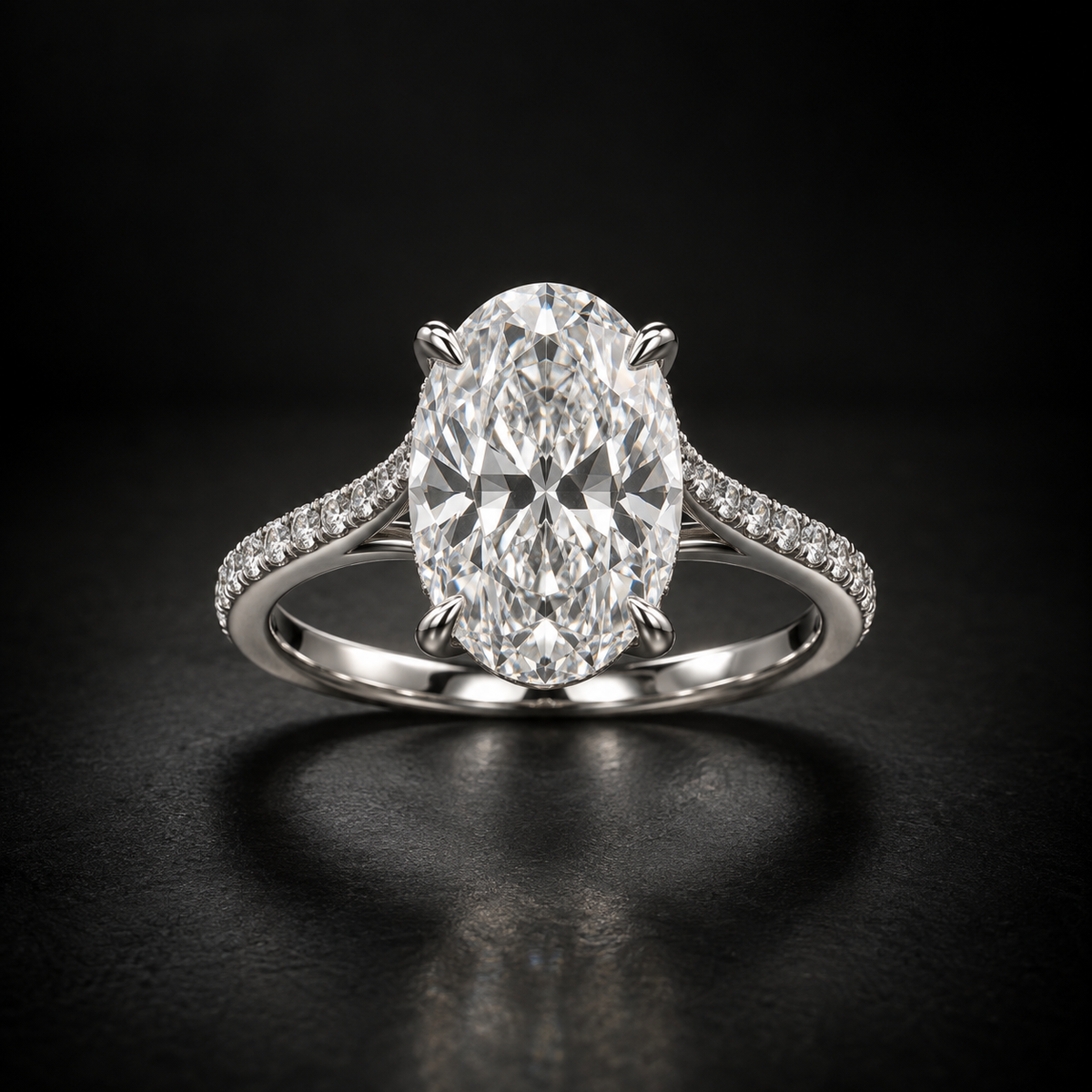 Oval Cathedral Pavé Solitaire Engagement Ring in Platinum