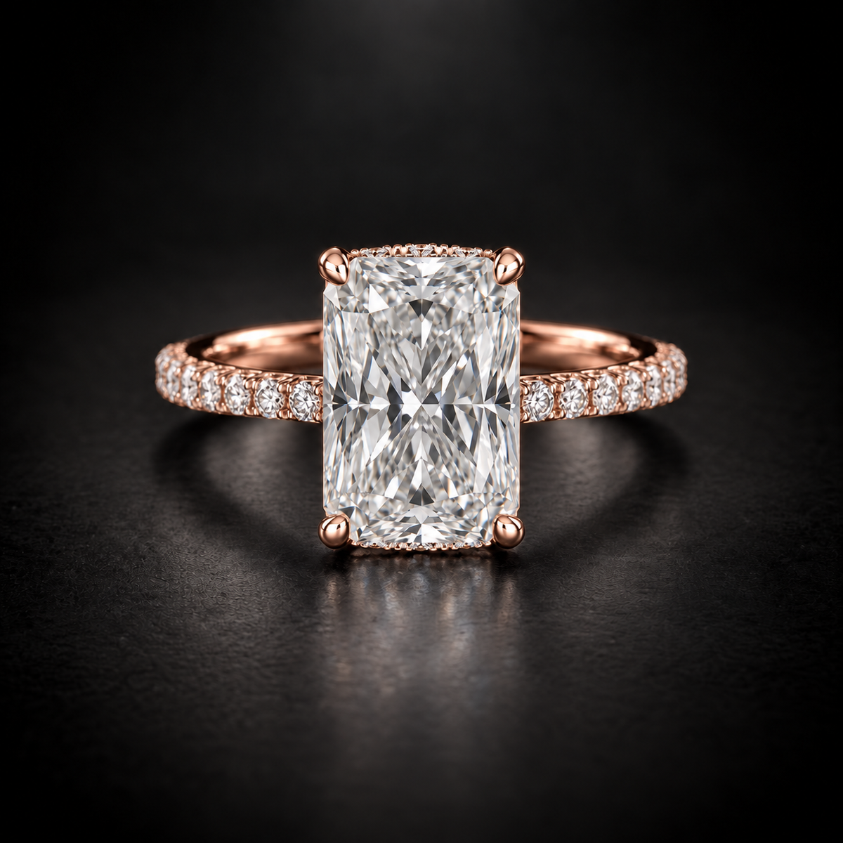 Radiant Hidden-Halo Pavé Solitaire Engagement Ring in 18kt Rose Gold