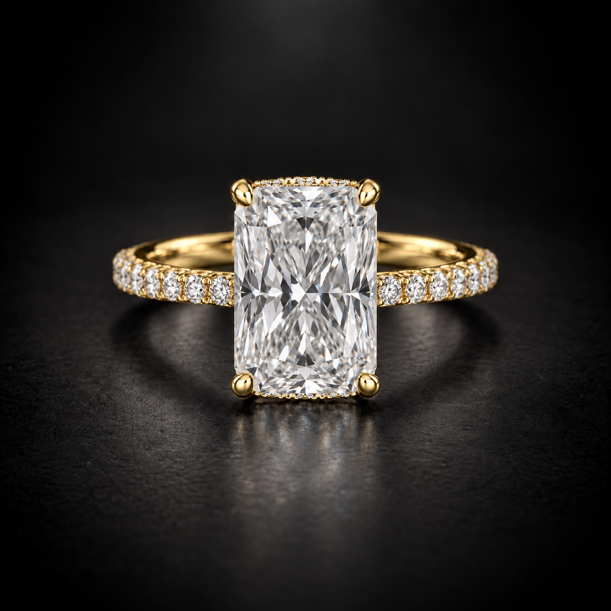 Radiant Hidden-Halo Pavé Solitaire Engagement Ring in 18kt Yellow Gold
