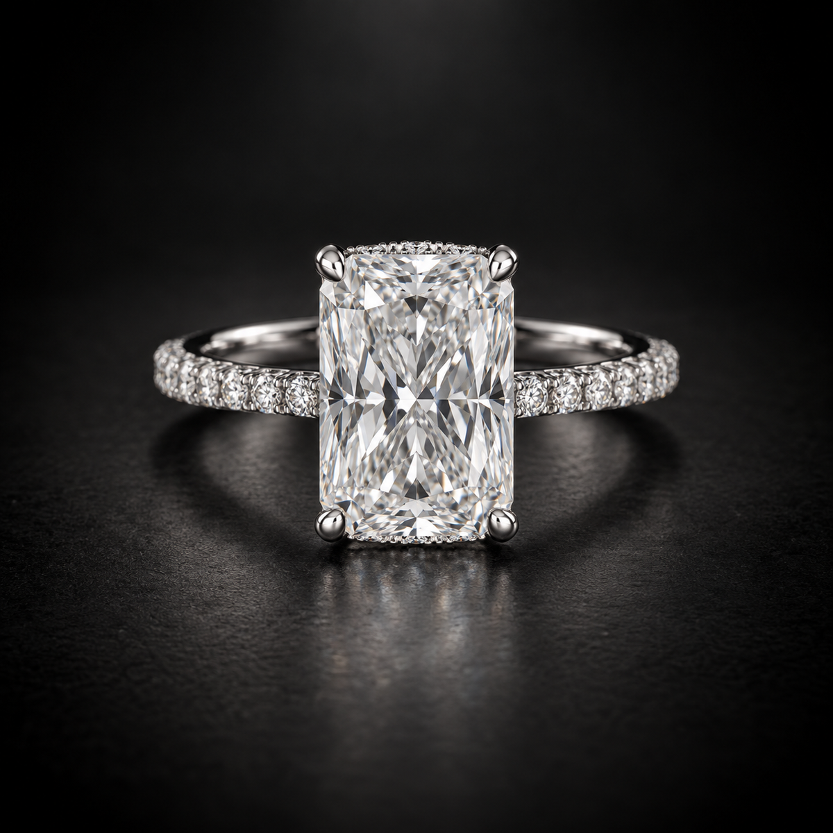 Radiant Hidden-Halo Pavé Solitaire Engagement Ring in Platinum