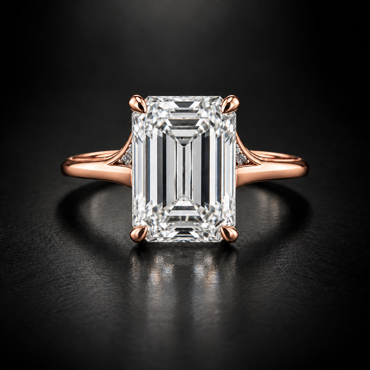 Emerald-Cut Hidden-Halo Cathedral Solitaire Engagement Ring in 18kt Rose Gold