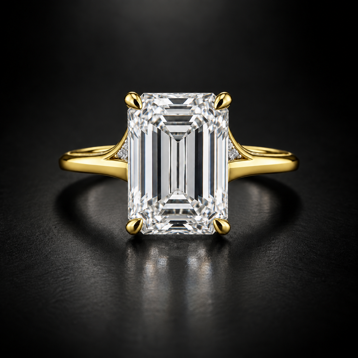 Emerald-Cut Hidden-Halo Cathedral Solitaire Engagement Ring in 18kt Yellow Gold