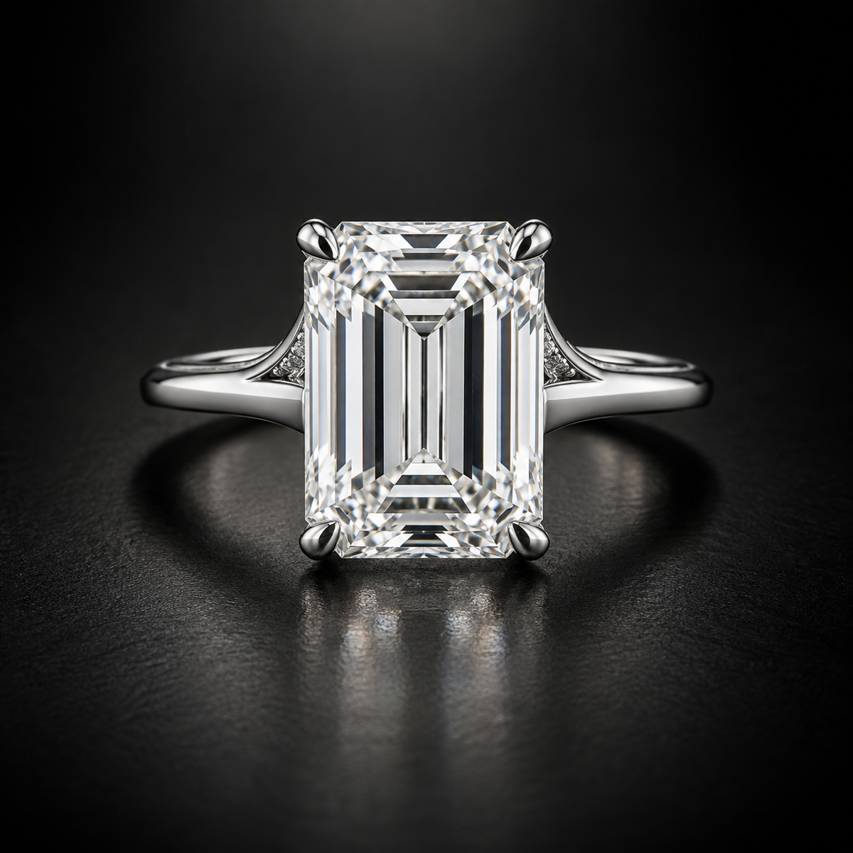 Emerald-Cut Hidden-Halo Cathedral Solitaire Engagement Ring in Platinum