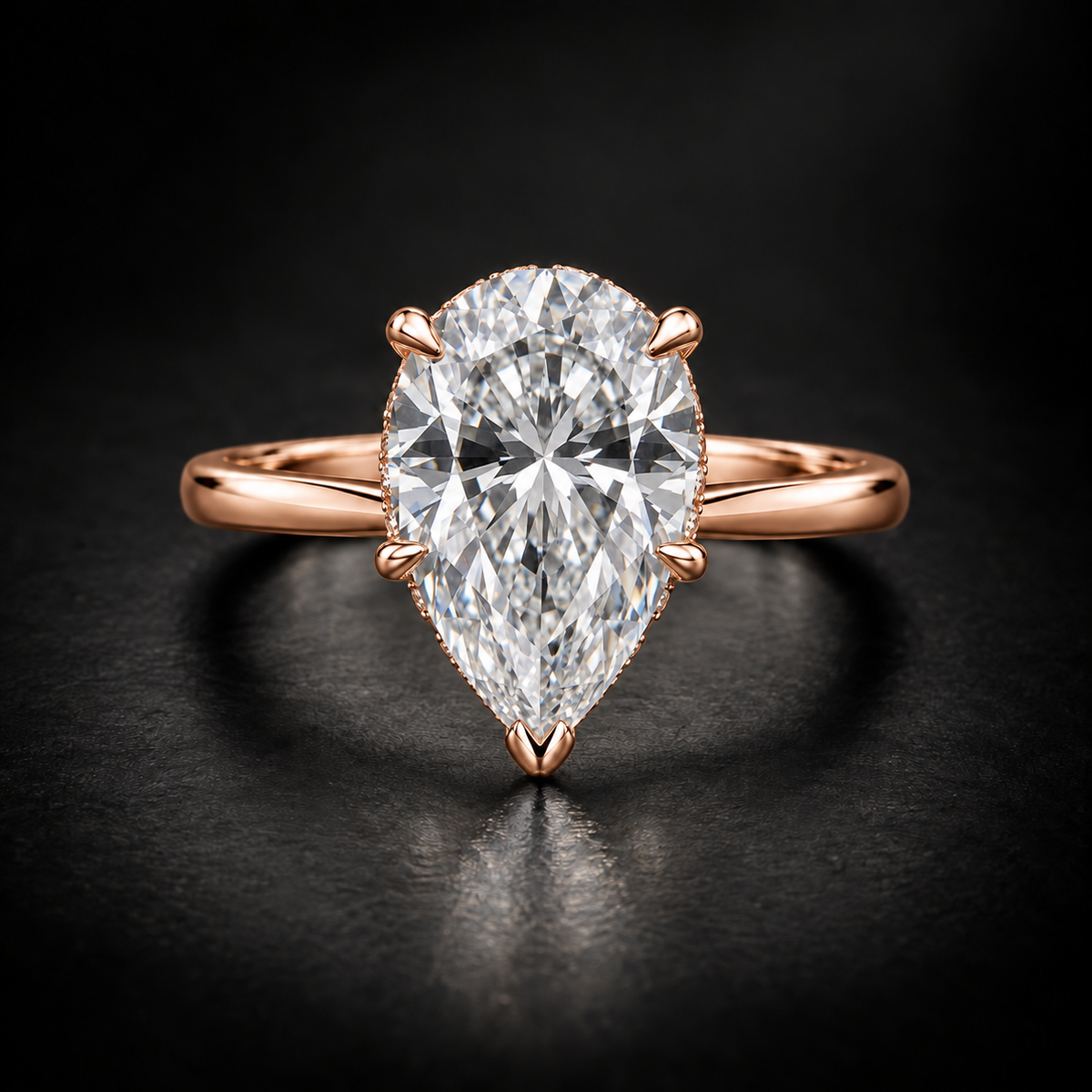 Pear Hidden-Halo Solitaire Engagement Ring in 18kt Rose Gold
