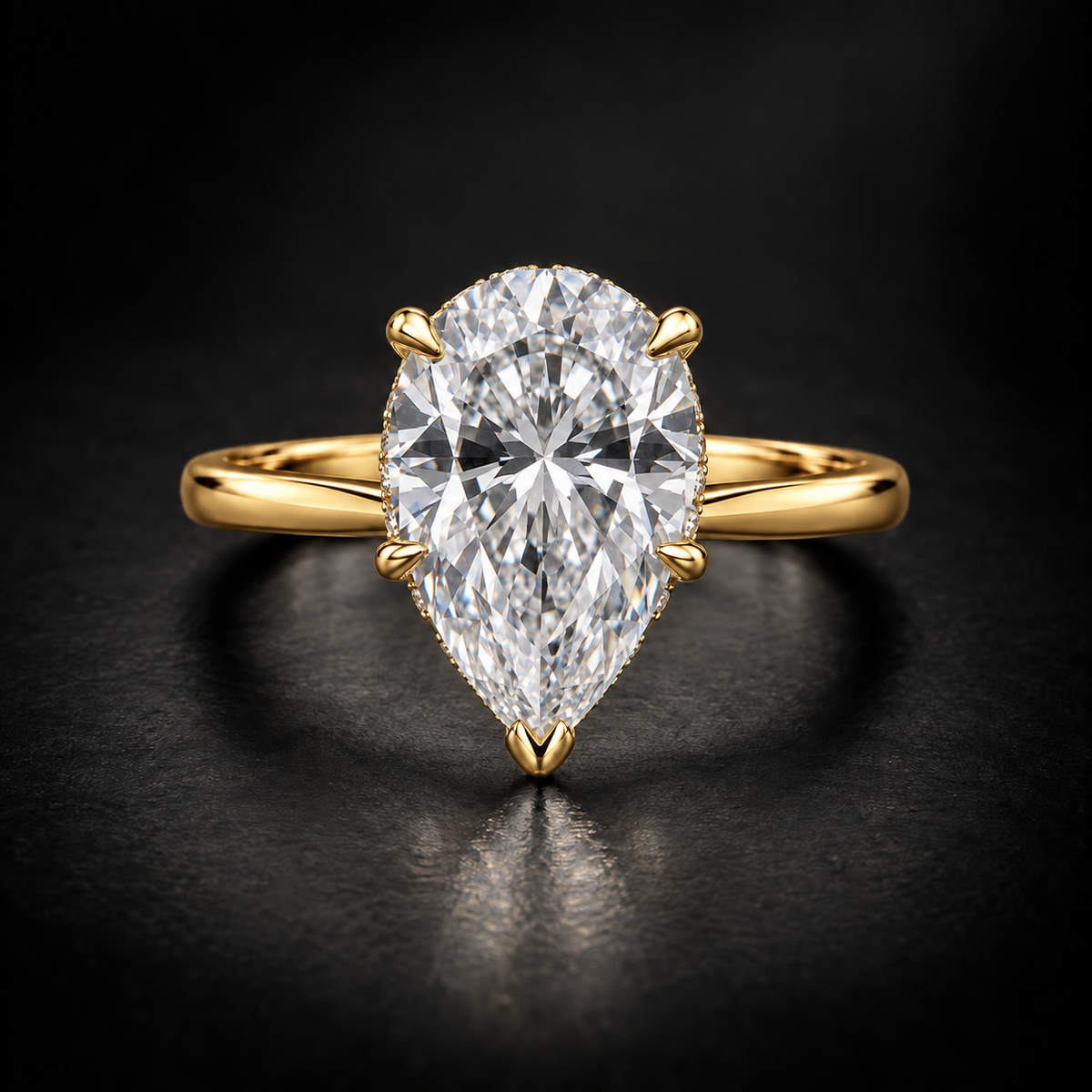 Pear Hidden-Halo Solitaire Engagement Ring in 18kt Yellow Gold
