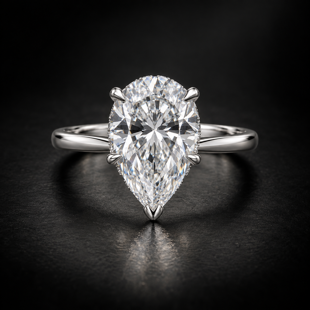Pear Hidden-Halo Solitaire Engagement Ring in Platinum