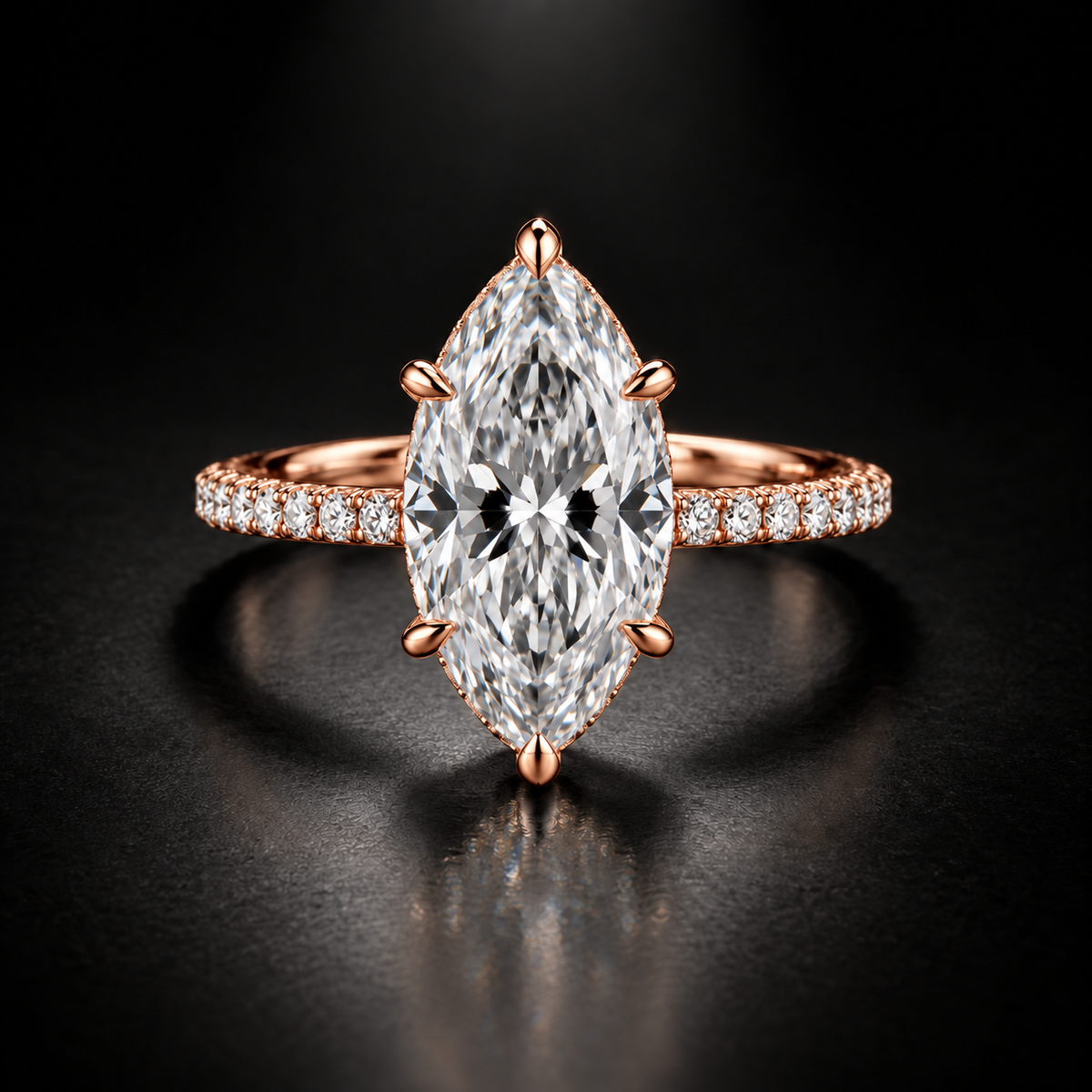 Marquise Hidden-Halo Pavé Solitaire Engagement Ring in 18kt Rose Gold