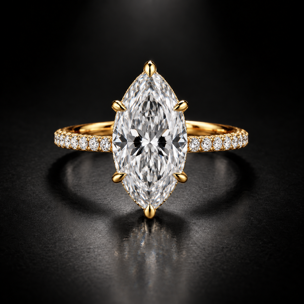 Marquise Hidden-Halo Pavé Solitaire Engagement Ring in 18kt Yellow Gold
