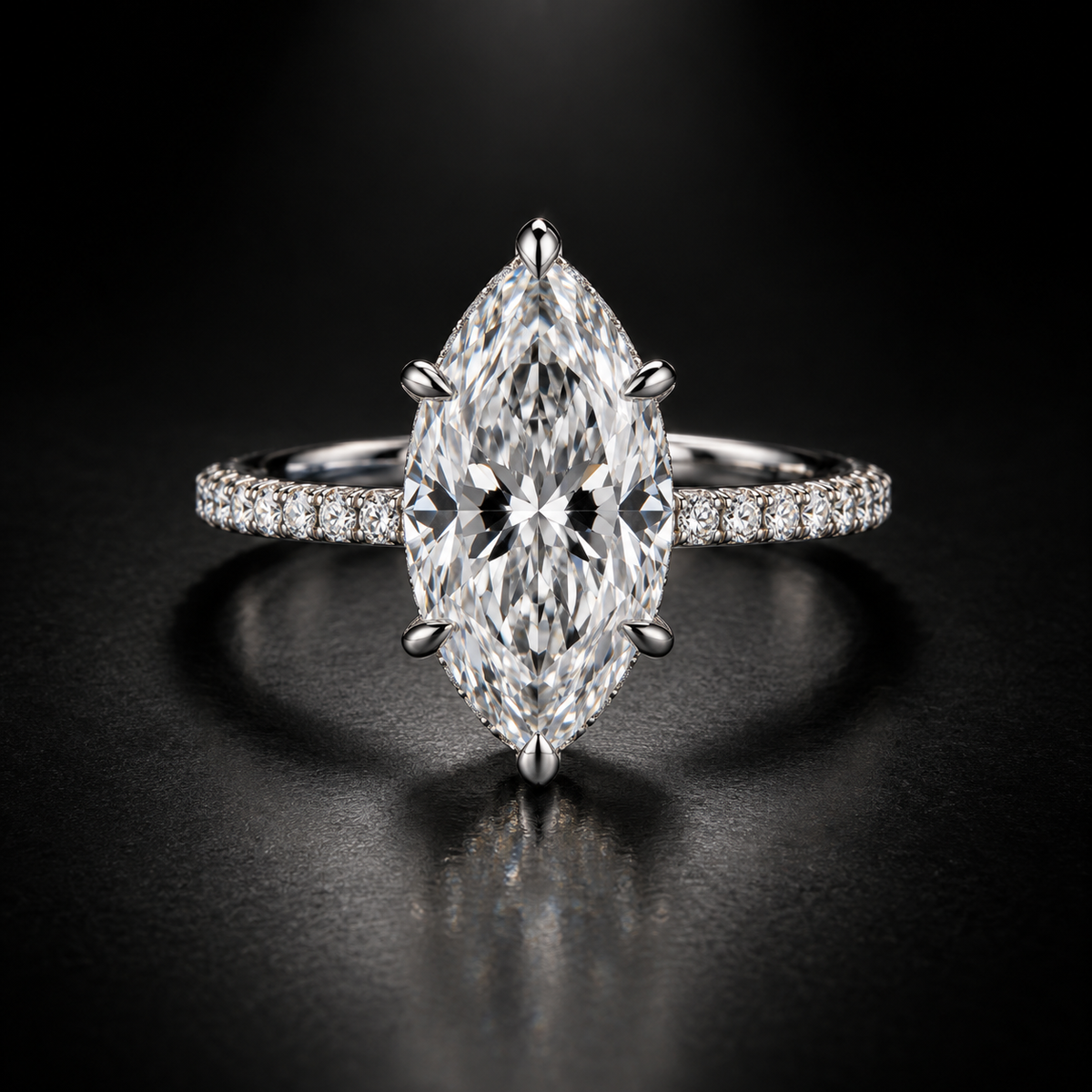 Marquise Hidden-Halo Pavé Solitaire Engagement Ring in Platinum