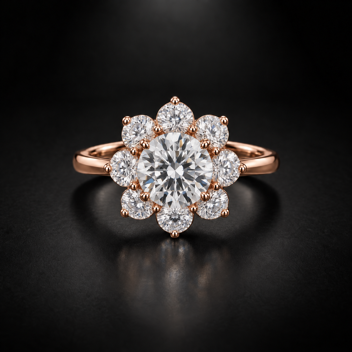 Round Floral Halo Engagement Ring in 18kt Rose Gold