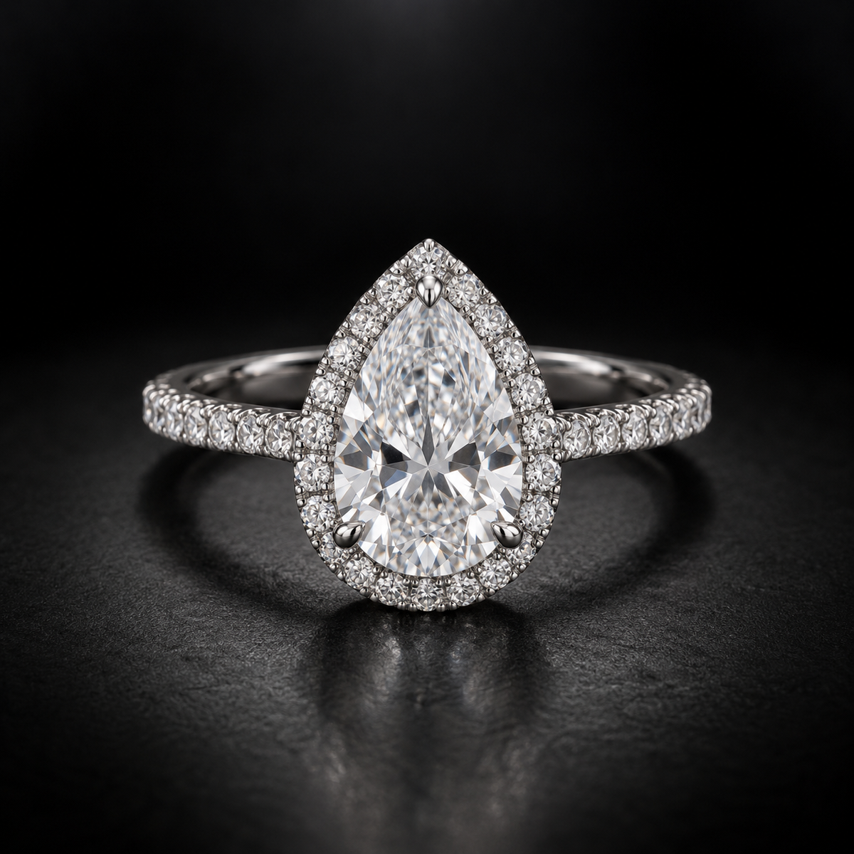 Pear Diamond Halo Pavé Engagement Ring in Platinum