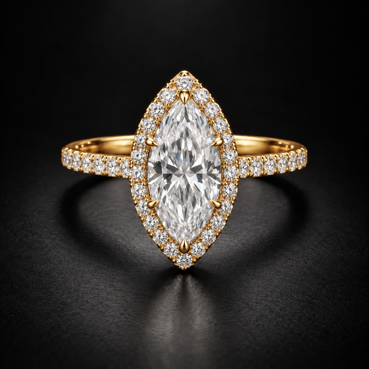 Marquise Diamond Halo Pavé Engagement Ring in 18kt Yellow Gold