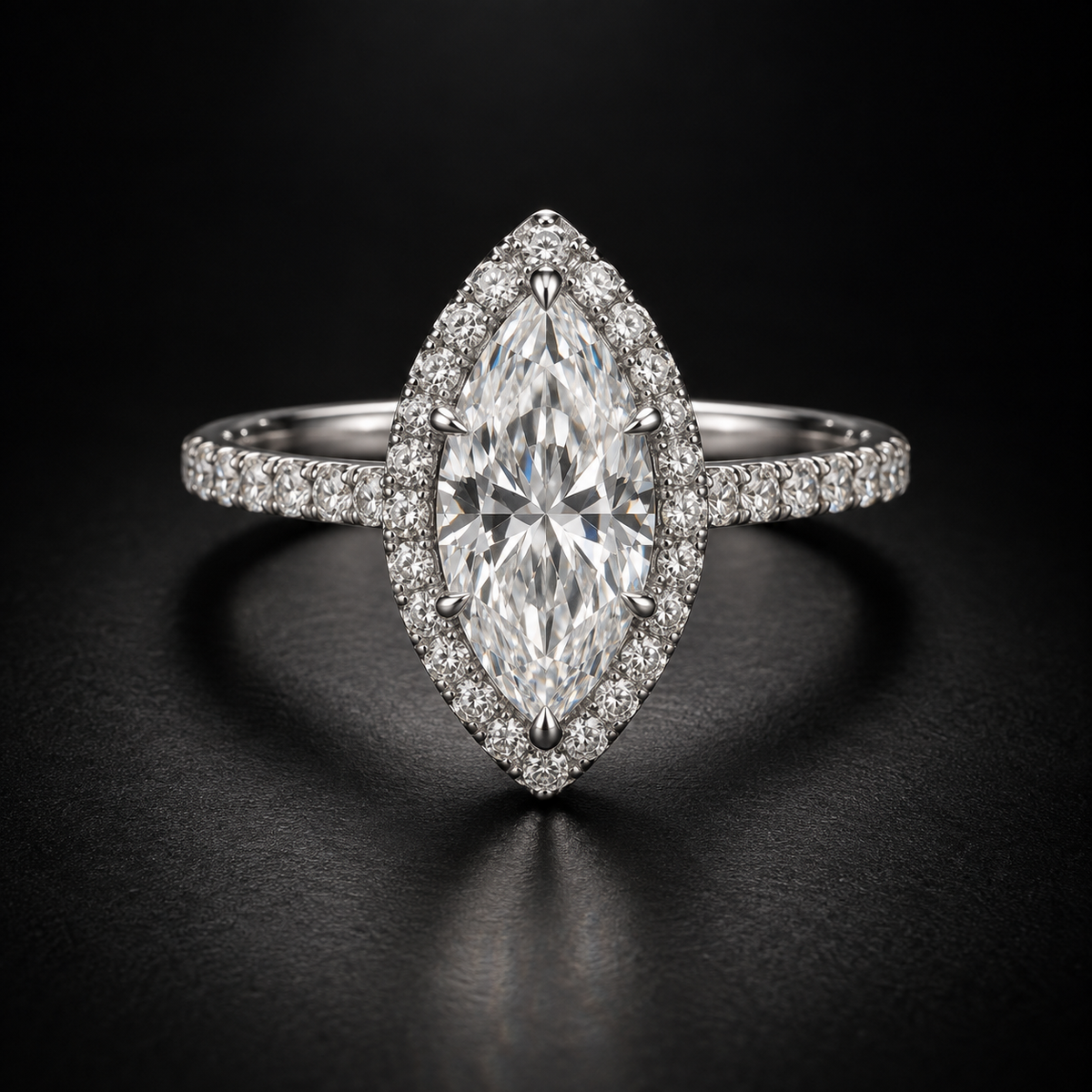 Marquise Diamond Halo Pavé Engagement Ring in Platinum