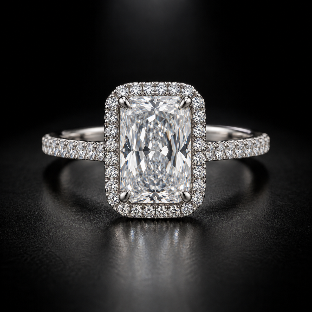 Radiant Diamond Halo Pavé Engagement Ring in Platinum