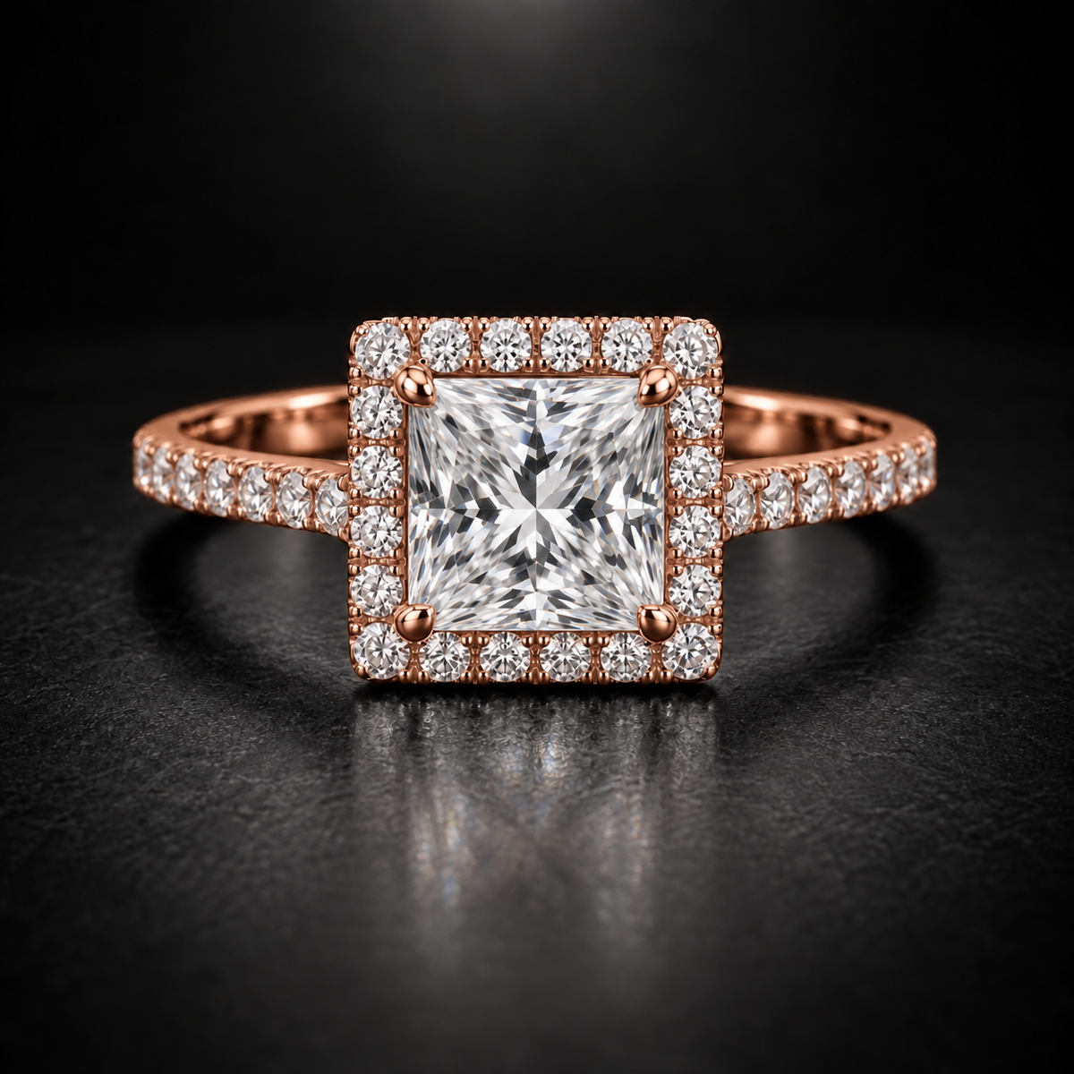 Princess-Cut Diamond Halo Pavé Engagement Ring in 18kt Rose Gold