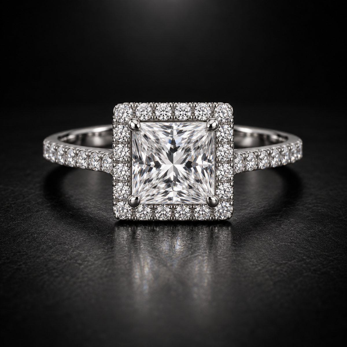 Princess-Cut Diamond Halo Pavé Engagement Ring in Platinum