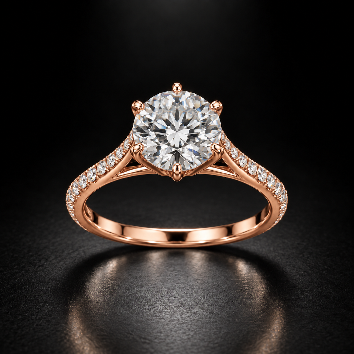 Round Cathedral Pavé Engagement Ring in 18kt Rose Gold