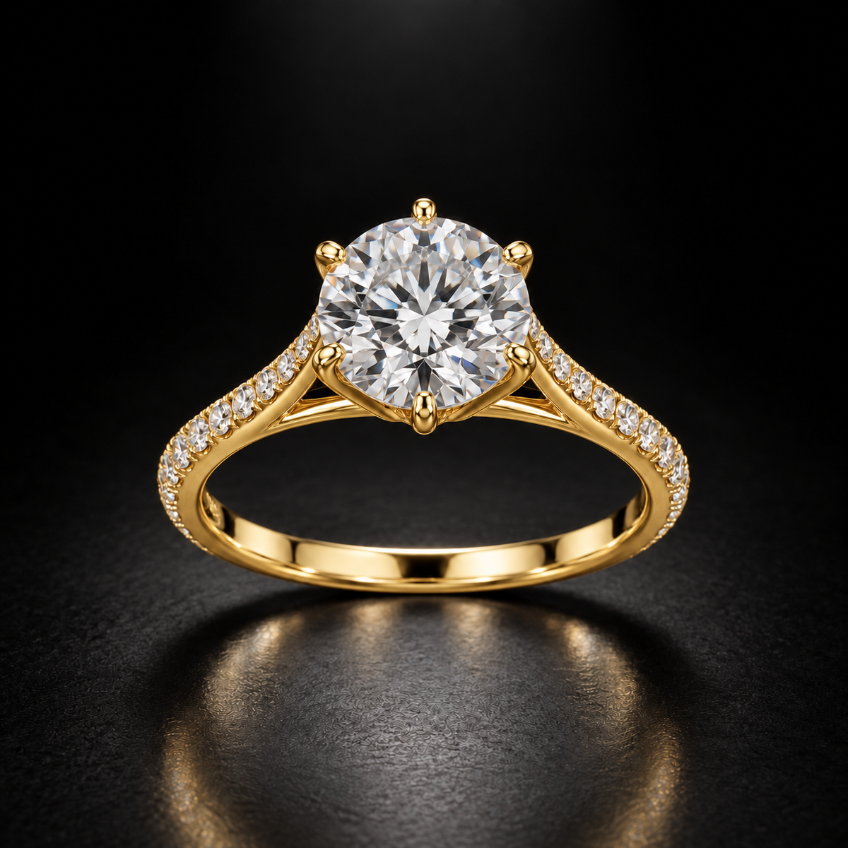 Round Cathedral Pavé Engagement Ring in 18kt Yellow Gold