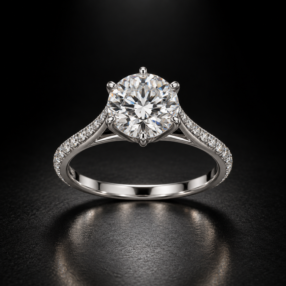 Round Cathedral Pavé Engagement Ring in Platinum