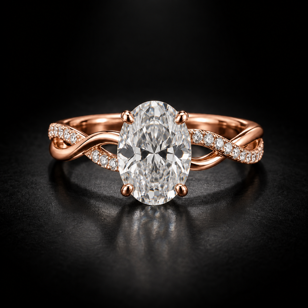 Oval Twist-Shank Engagement Ring in 18kt Rose Gold
