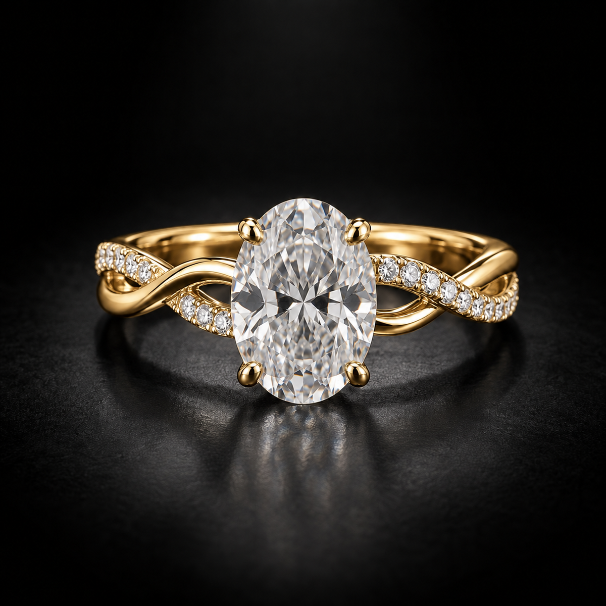 Oval Twist-Shank Engagement Ring in 18kt Yellow Gold