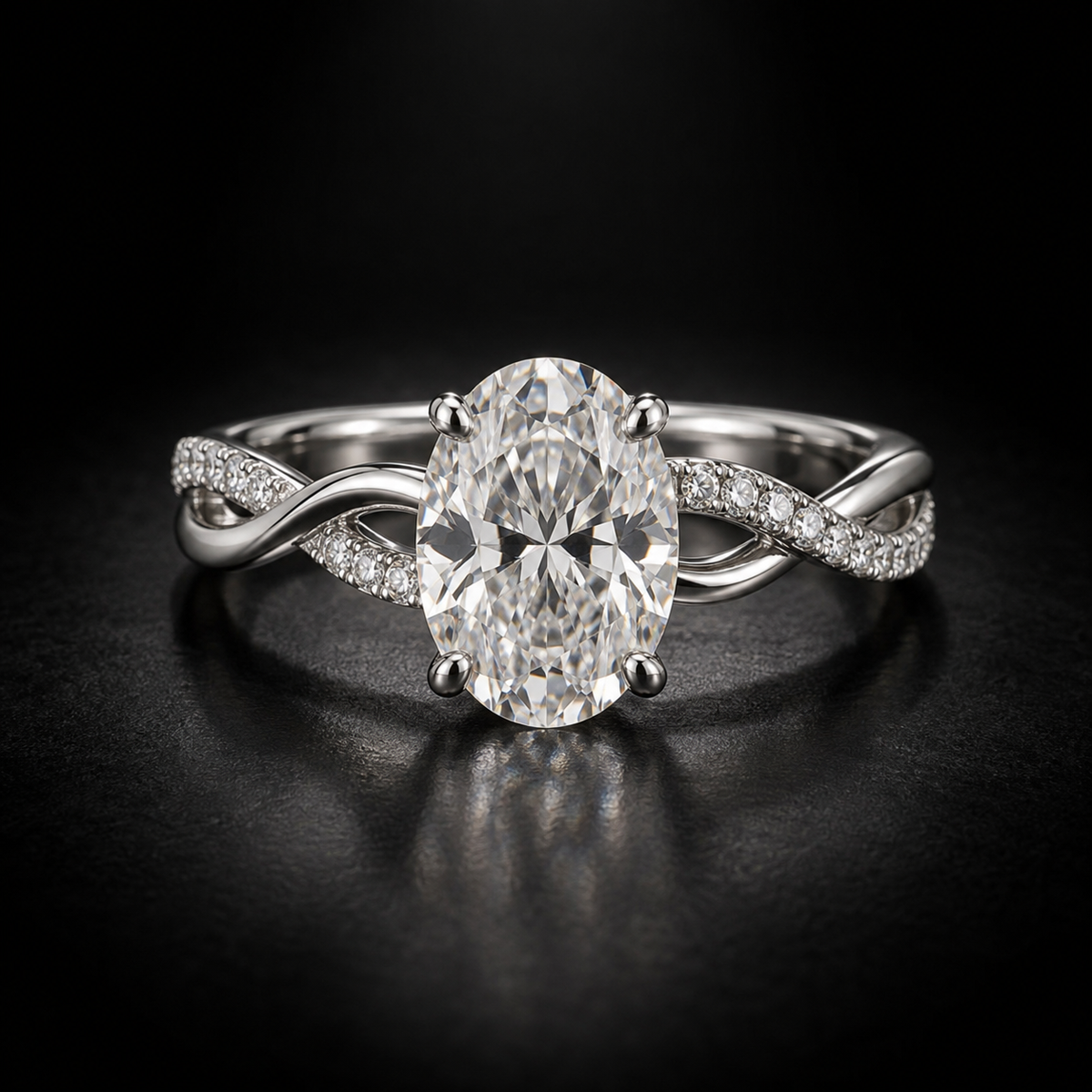 Oval Twist-Shank Engagement Ring in Platinum
