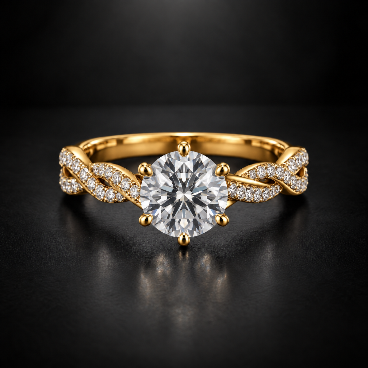 Round Twisted Vine Pavé Engagement Ring in 18kt Yellow Gold