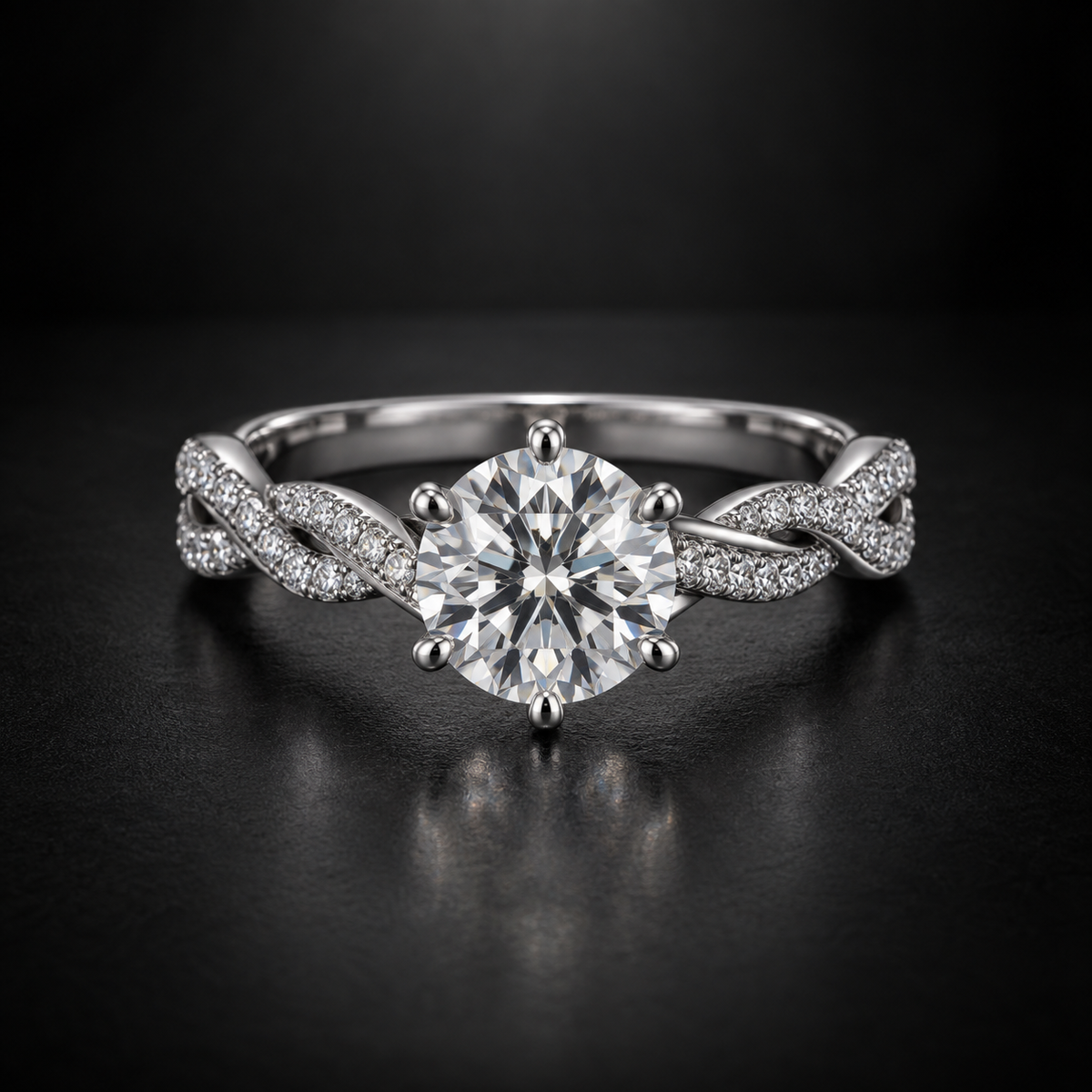 Round Twisted Vine Pavé Engagement Ring in Platinum