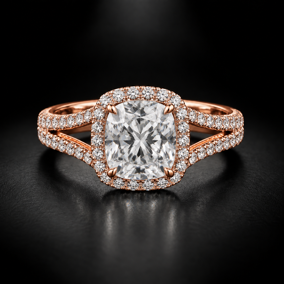 Cushion Split-Shank Halo Engagement Ring in 18kt Rose Gold