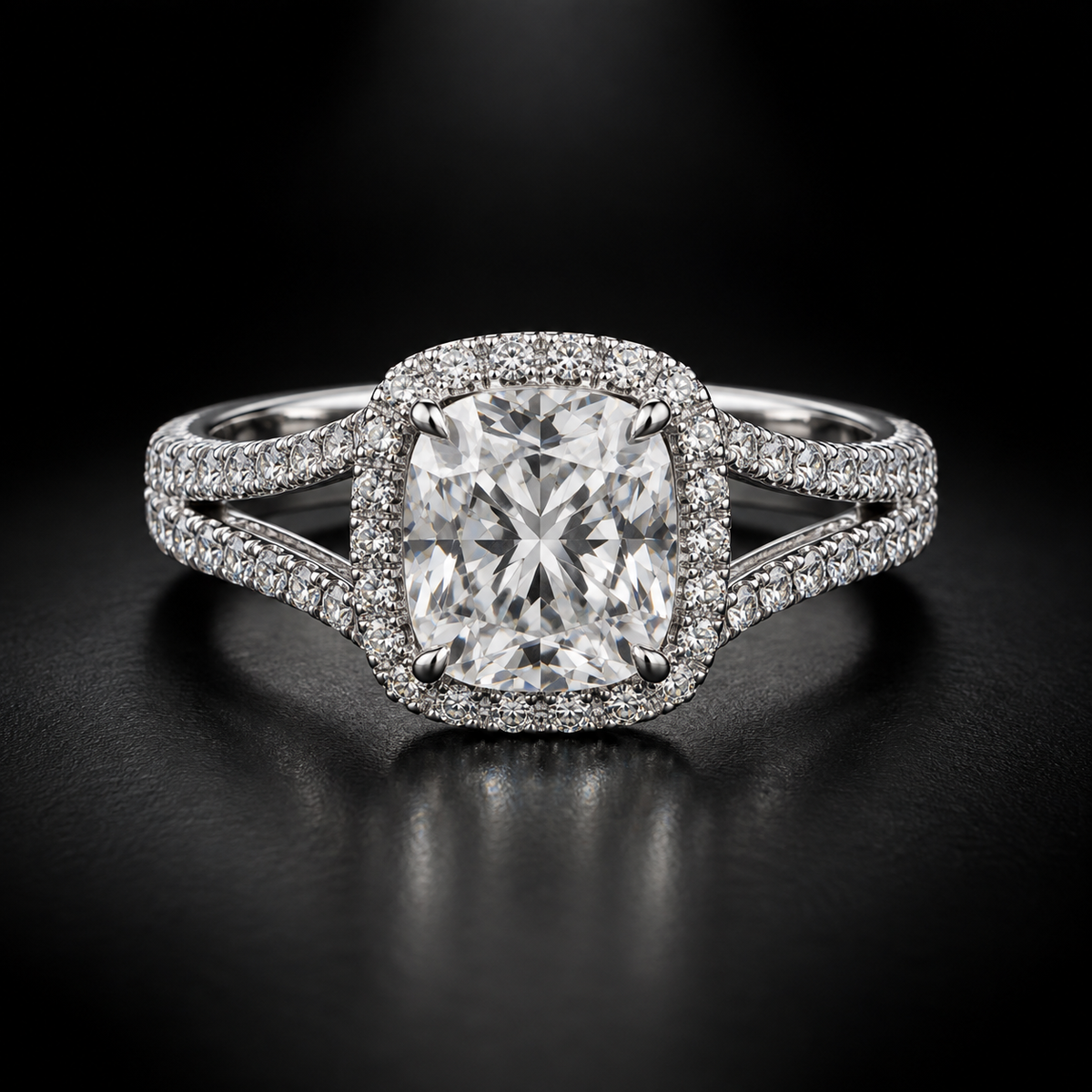 Cushion Split-Shank Halo Engagement Ring in Platinum