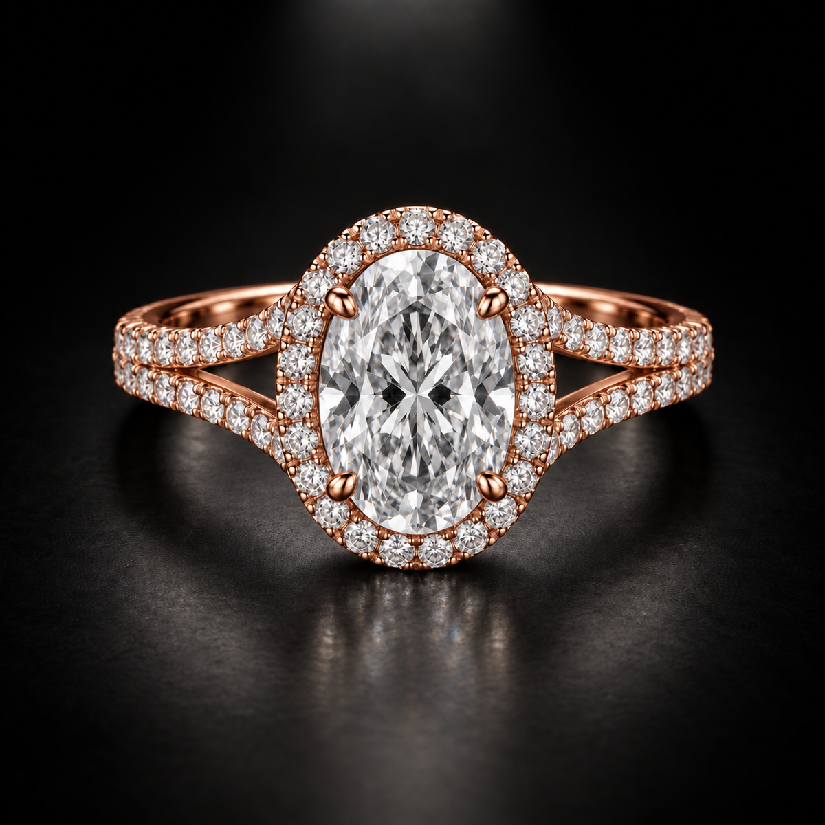 Oval Split-Shank Halo Engagement Ring in 18kt Rose Gold