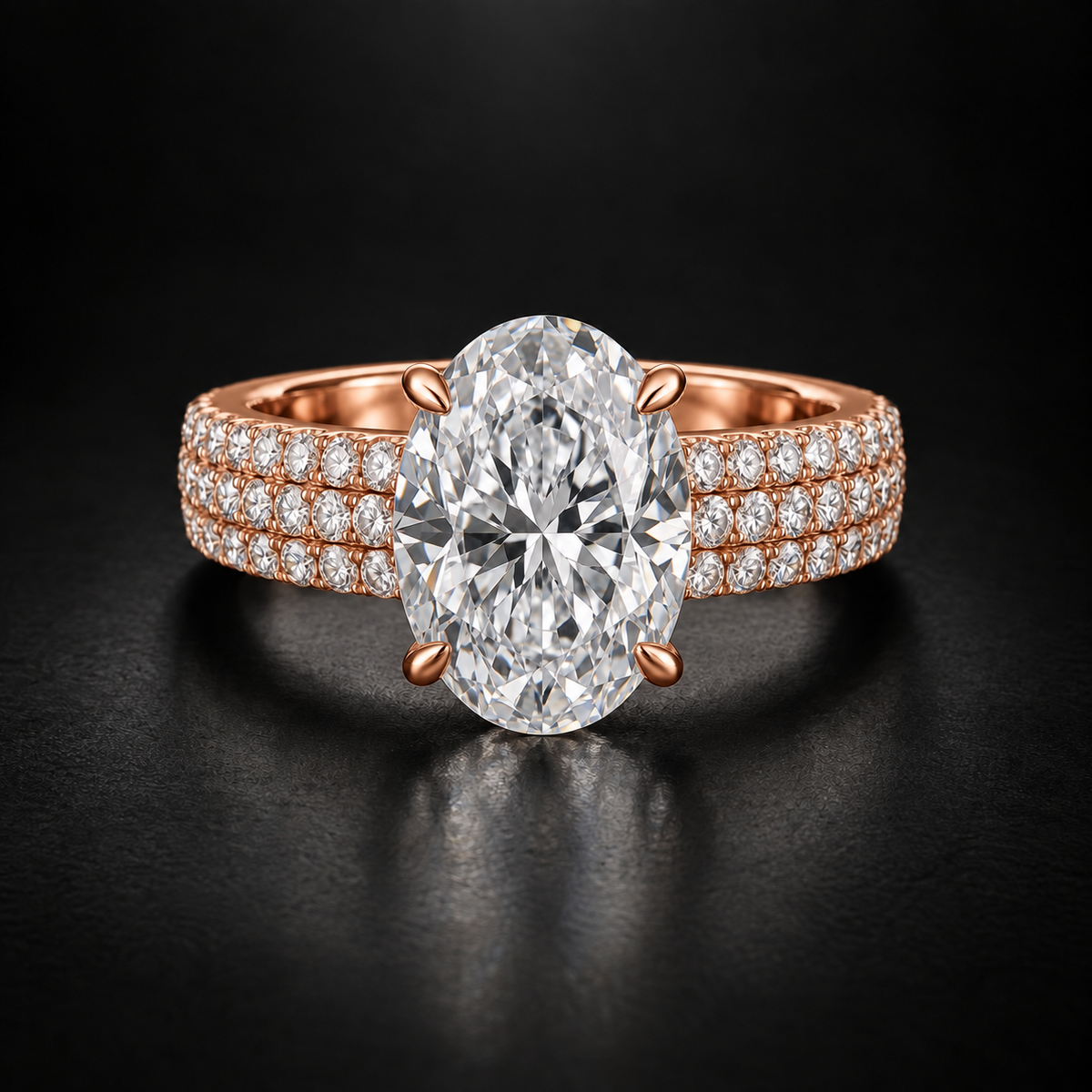 Oval Three-Row Pavé Engagement Ring in 18kt Rose Gold