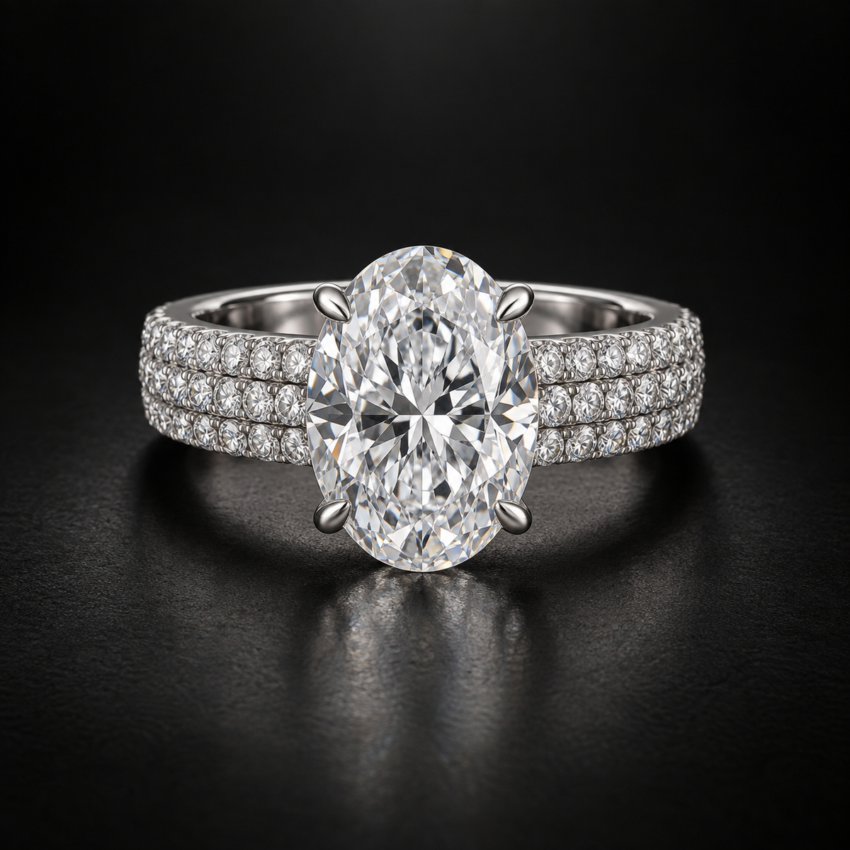 Oval Three-Row Pavé Engagement Ring in Platinum