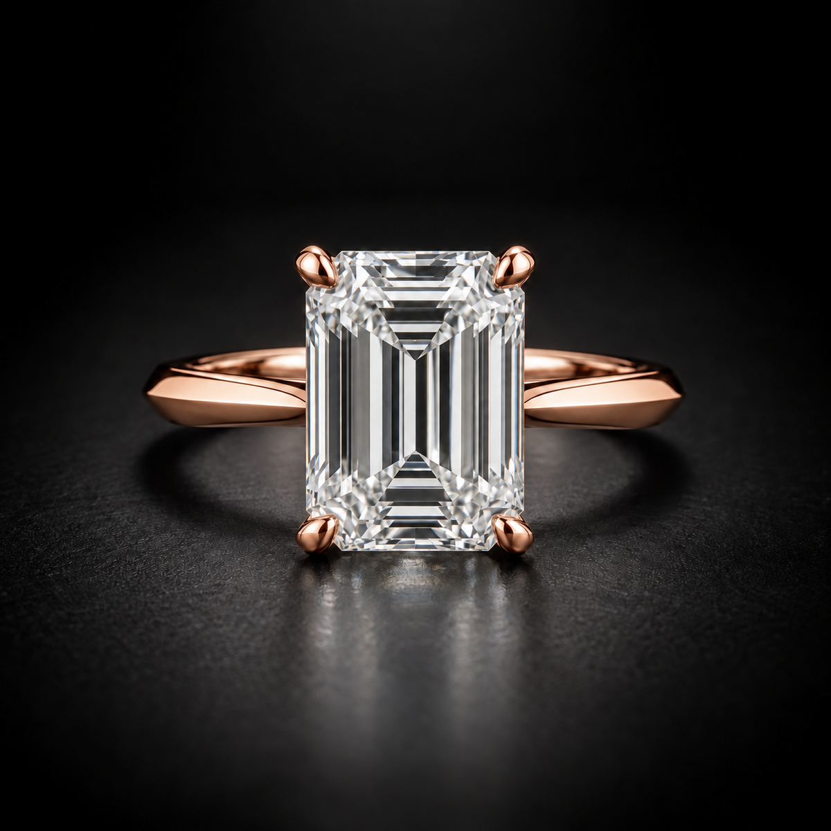 Emerald-Cut Knife-Edge Solitaire Engagement Ring in 18kt Rose Gold