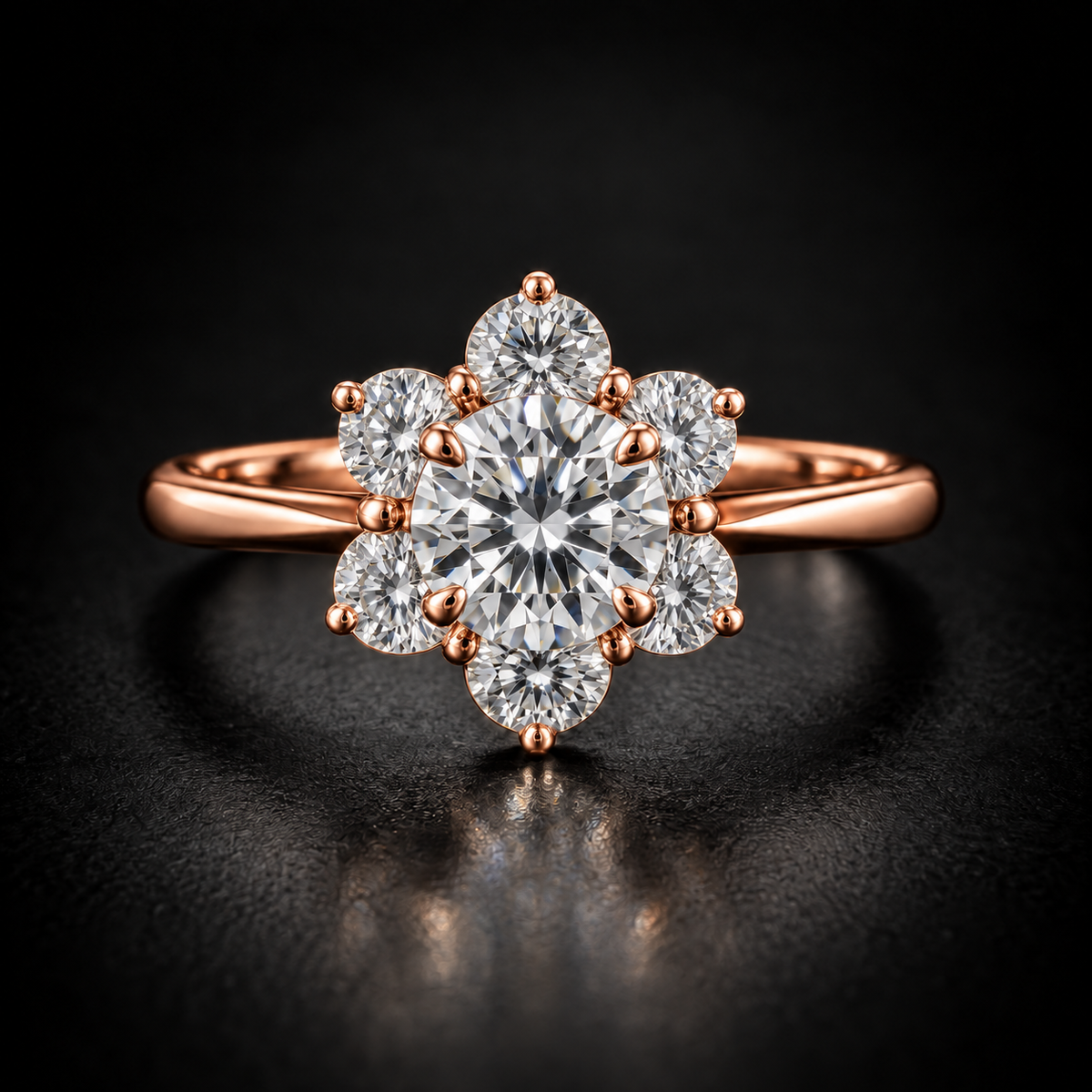 Round Diamond Floral Cluster Engagement Ring in 18kt Rose Gold