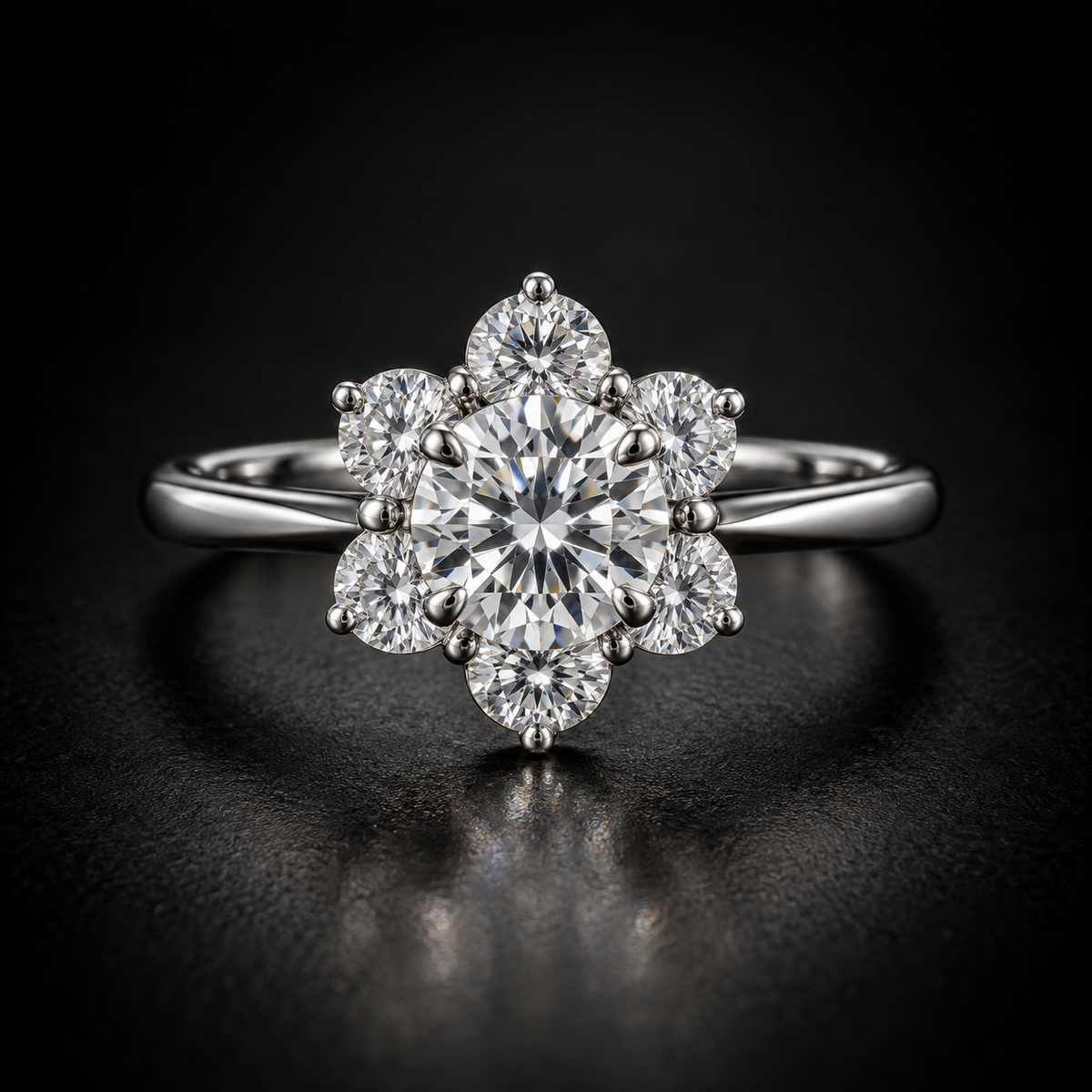 Round Diamond Floral Cluster Engagement Ring in Platinum