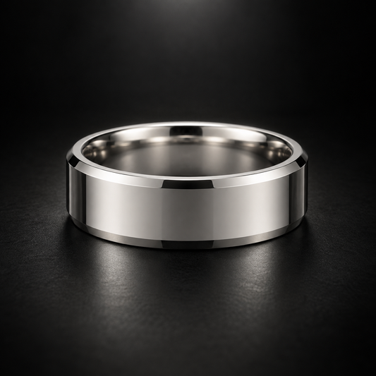 Men's Flat Beveled-Edge Wedding Band in Platinum