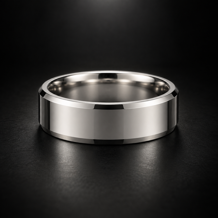 Men's Flat Beveled-Edge Wedding Band in Platinum