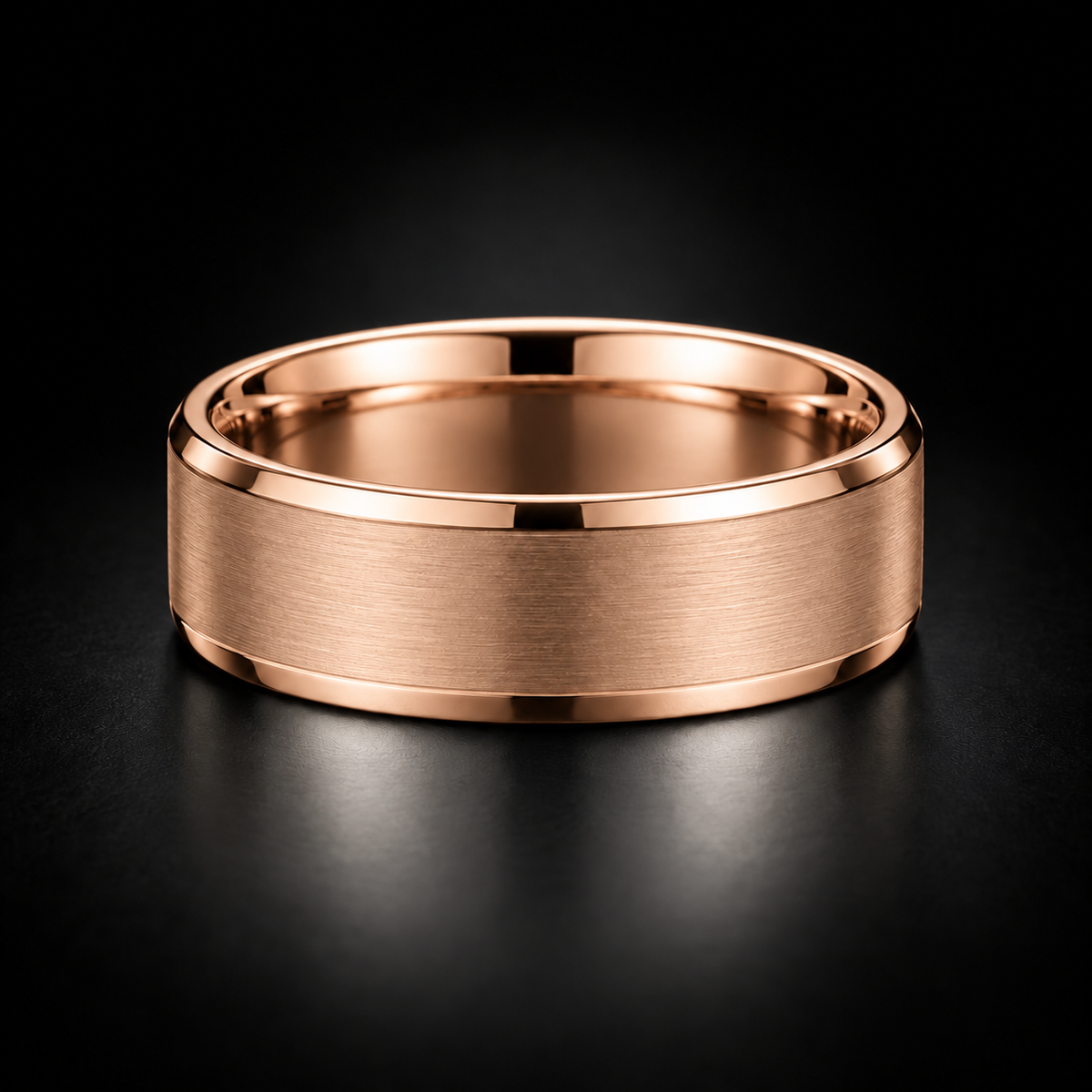 Men's Satin-Center Polished-Edge Wedding Band in 18kt Rose Gold