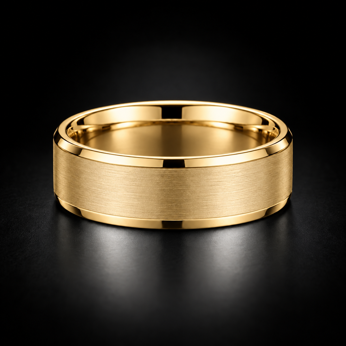 Men's Satin-Center Polished-Edge Wedding Band in 18kt Yellow Gold