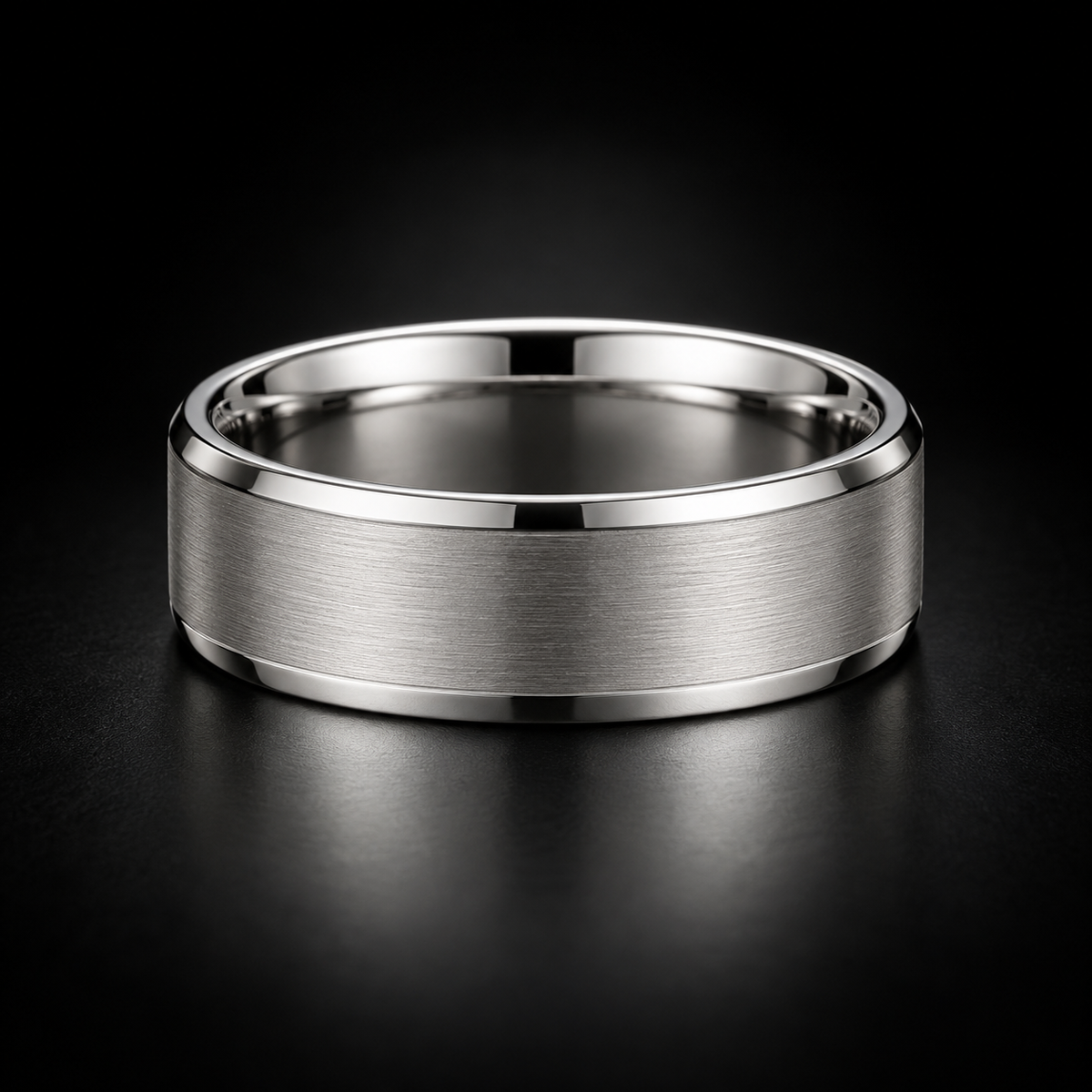 Men's Satin-Center Polished-Edge Wedding Band in Platinum