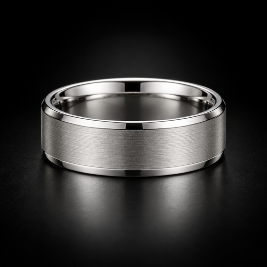 Men's Satin-Center Polished-Edge Wedding Band in Platinum