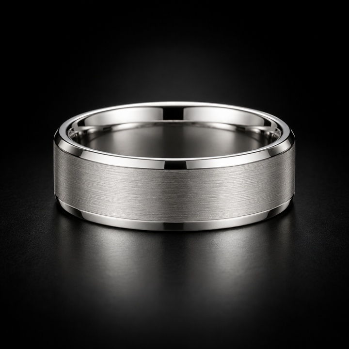 Men's Satin-Center Polished-Edge Wedding Band in Platinum