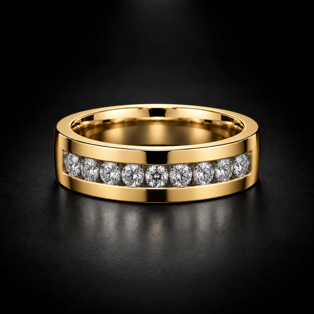 Men's Channel-Set Diamond Wedding Band in 18kt Yellow Gold