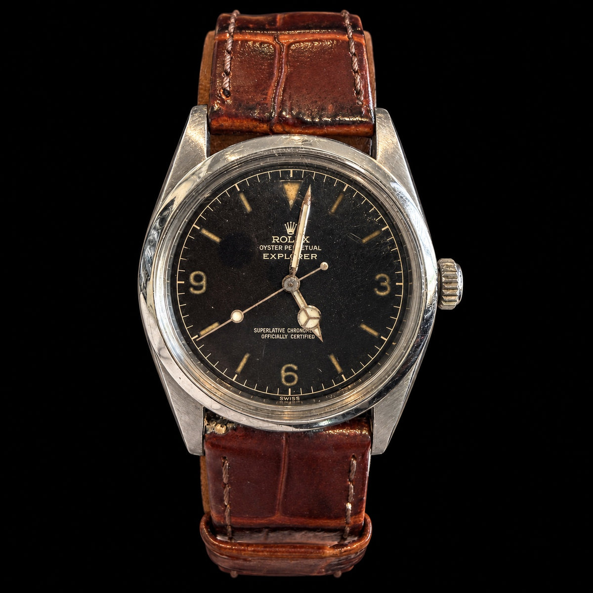Rolex Explorer, Black Dial & Brown Strap
