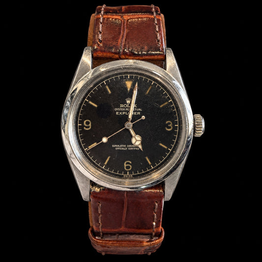 Rolex Explorer, Black Dial & Brown Strap