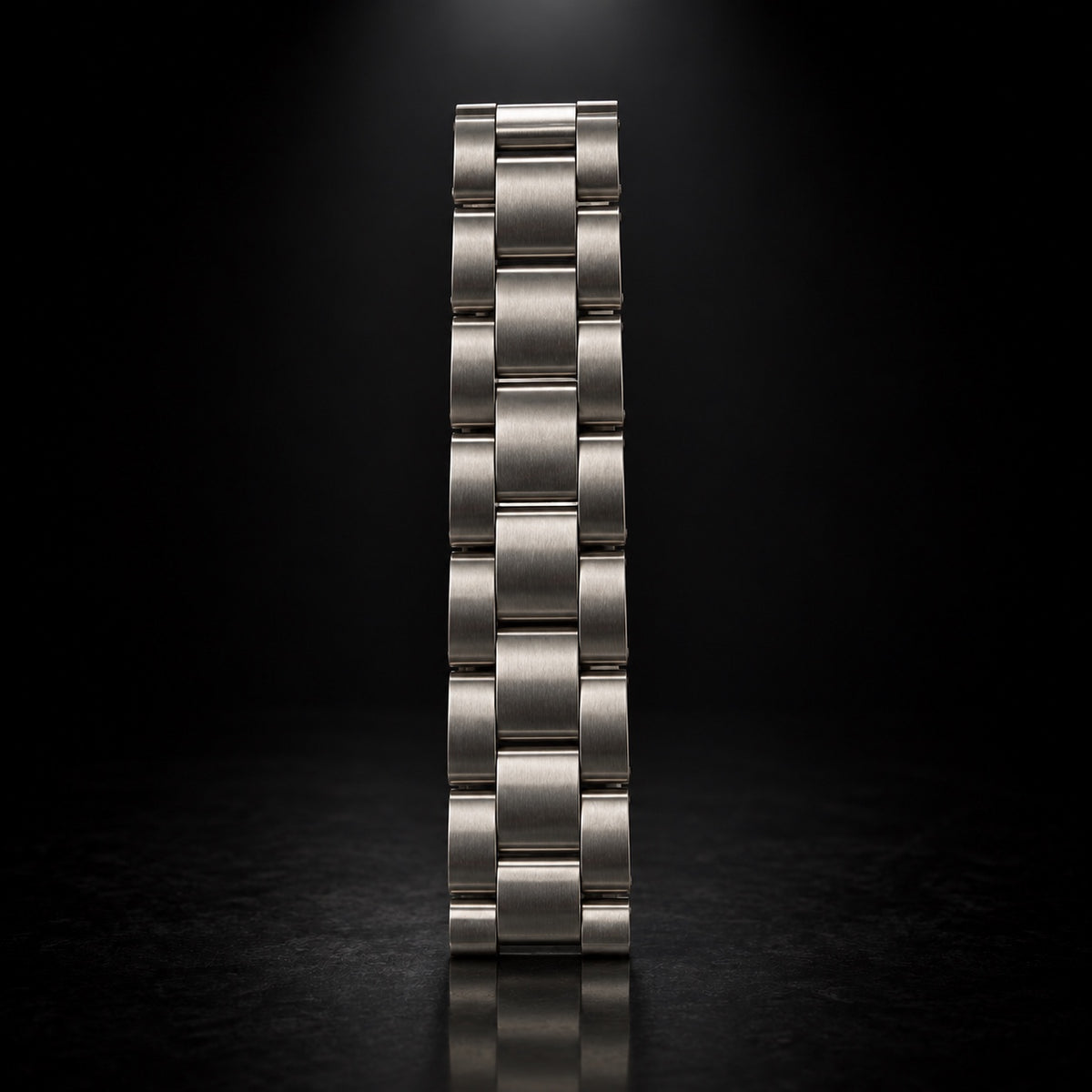 Stainless steel Rolex Oyster bracelet converted for standalone wear, front view