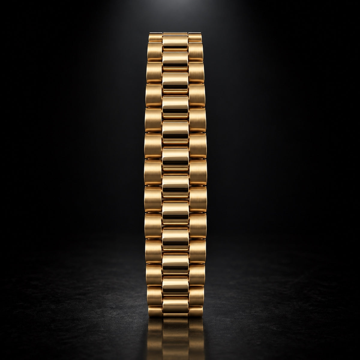 Yellow gold Rolex President bracelet converted for standalone wear, front view