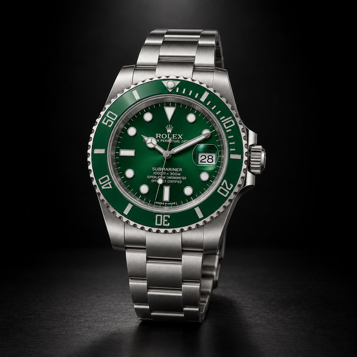 Rolex Submariner Date steel watch with green dial and green bezel
