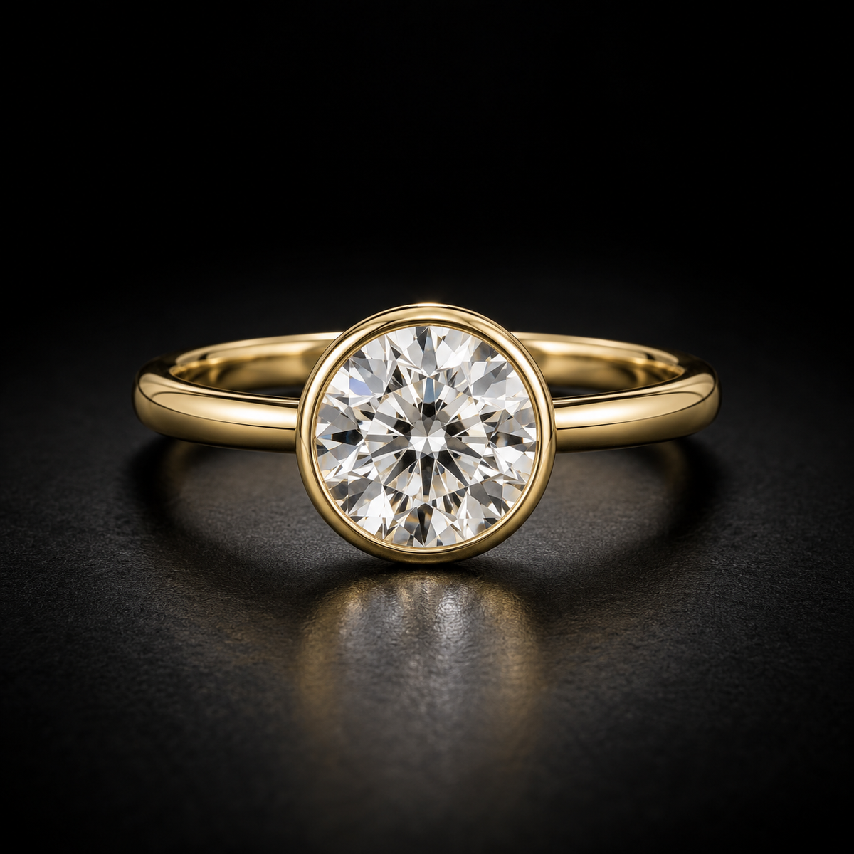 Round Bezel-Set Solitaire Engagement Ring in 18kt yellow gold